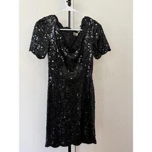 Nitelife by Della Roufogali Black Sequin Cocktail Dress Short Sleeve Women’s 4